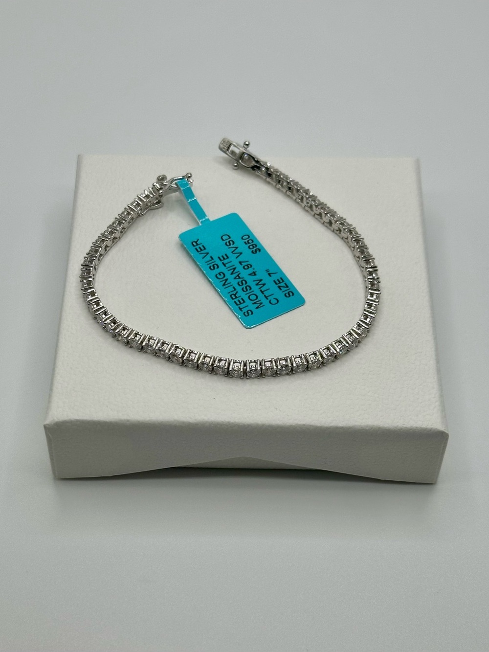NWT 925 Sterling Silver Moissanite 4.97ctw VVSD 7” 3mm Tennis Bracelet
